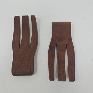Vintage Handcarved Teak Wood Salad Fork Serving Tongs Danish Modern MCM